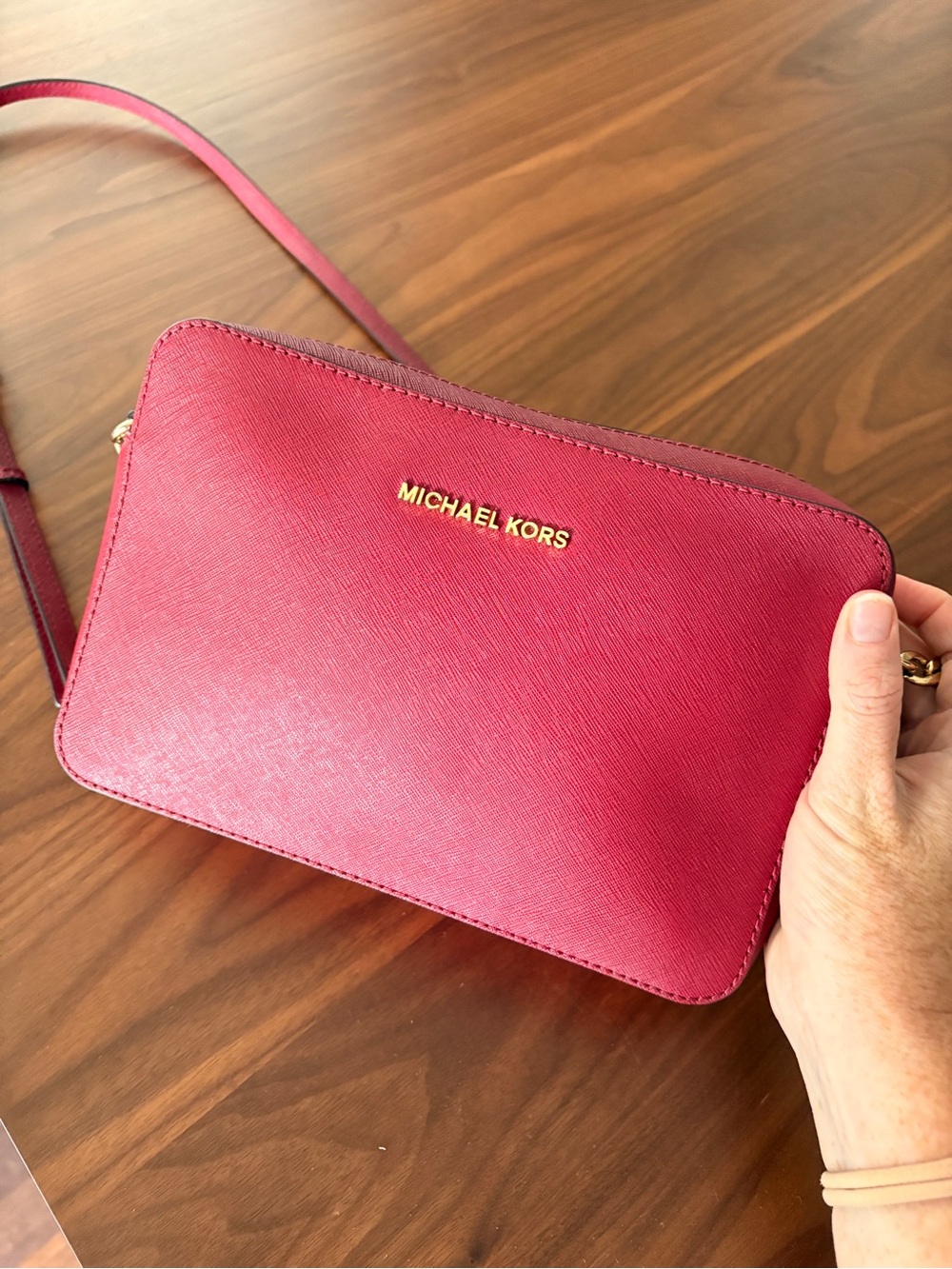 Michael Kors Red Crossbody with Gold Chain Strap